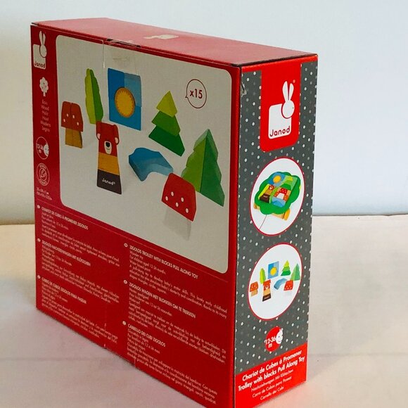 Janod Wooden Trolley with Blocks Pull  Along Toy Brand New - Picture 10 of 11